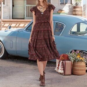 Sundance Maple coffeebean brown layered lined dress cotton